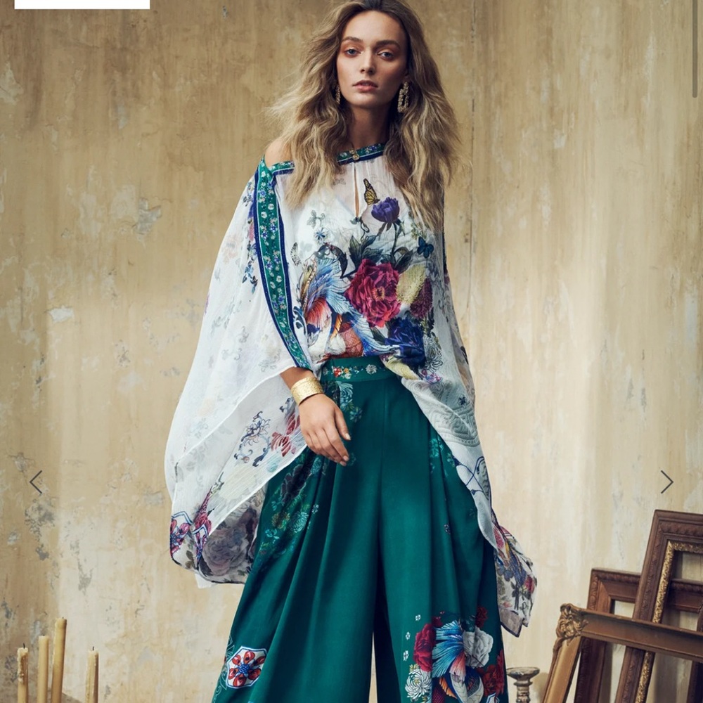Camilla Floral Sheer Kimono Dress - White with Multicolor Floral Print